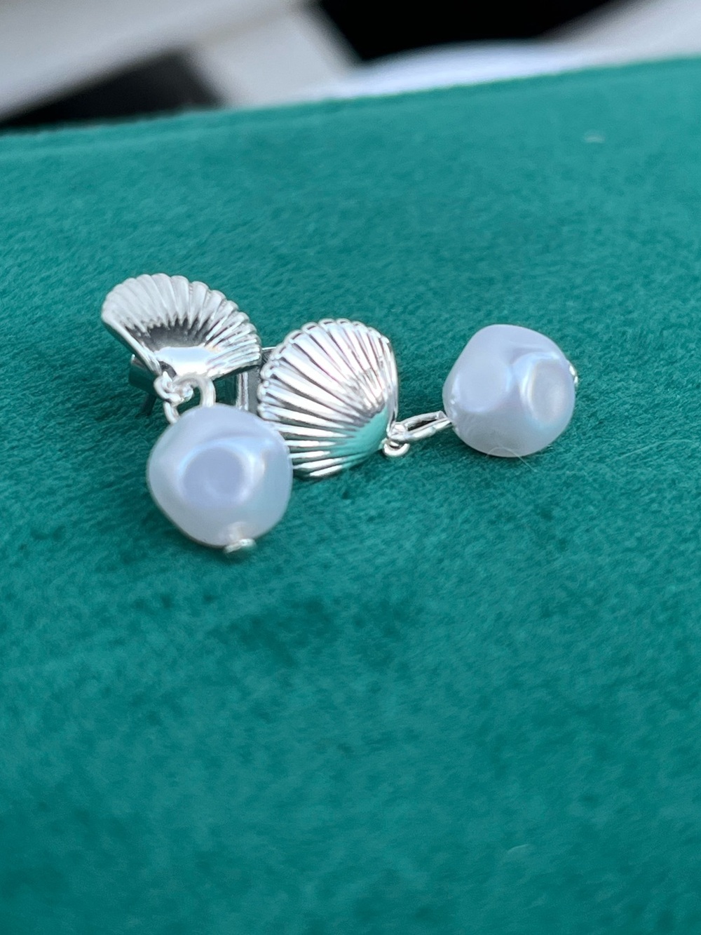 Silver Shell & Pearl Drop Stud Earrings - Womens Jewelry